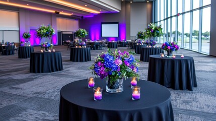 Poster - A spacious room furnished with tables and chairs ready for meetings, gatherings, or dining events