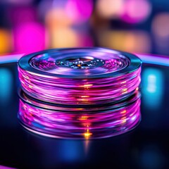 Poster - Close-up of a single water droplet reflecting light and color on a smooth surface with clarity