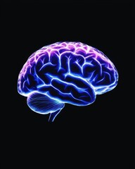 Poster - Intricate human brain with a radiant blue light emanating from the center symbolizing thought