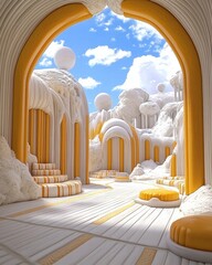 Poster - Interior room featuring a stunning sky background with clouds creating an open and airy atmosphere