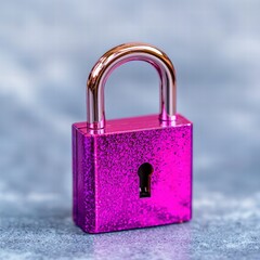 Poster - Close-up of a pink padlock with a glossy finish symbolizing security and protection in a modern setting