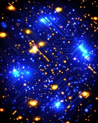 Poster - Intricate circuit board design with glowing lights illuminating the pathways of modern technology