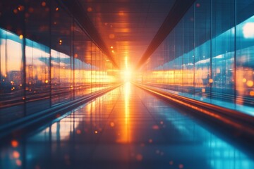Sun flare bursting through corridor in bright architecture scene