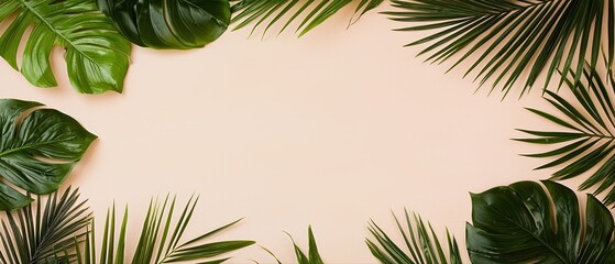 Aufkleber - Lush green leaves frame a soft, neutral background, creating a serene and inviting natural aesthetic.