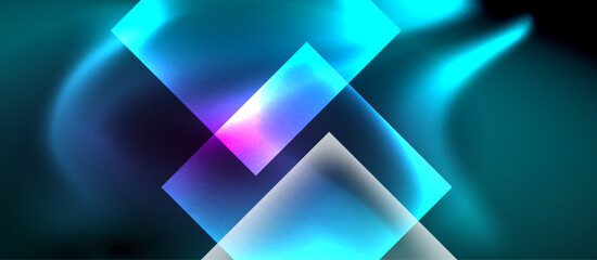 Poster - Glass squares with neon shiny light abstract background