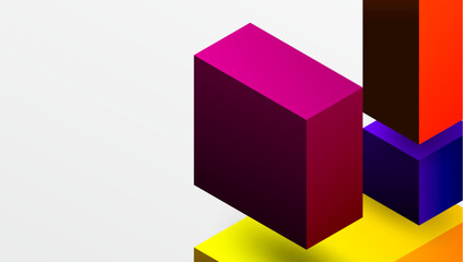 Poster - Sleek abstract design featuring isometric 3D blocks in a clean, modern composition. Perfect for tech-inspired themes, with vibrant colors and geometric precision