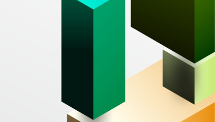 Poster - Sleek abstract design featuring isometric 3D blocks in a clean, modern composition. Perfect for tech-inspired themes, with vibrant colors and geometric precision