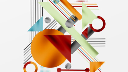 Fototapete - Circles, triangles, squares, rings and lines with shadow effect