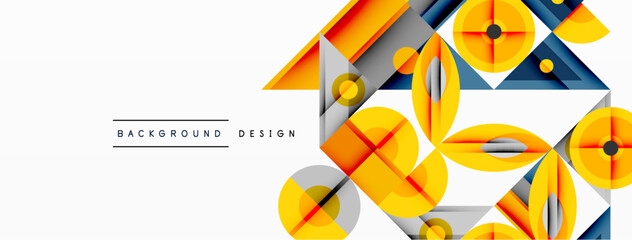Leinwandbilder - Geometric abstract composition with intersecting shapes, circles, triangles, and gradients, blending vibrant colors and dynamic contrasts to create a modern, futuristic visual design