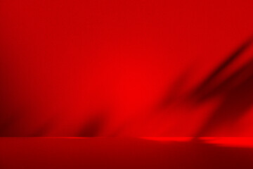 Poster - Wall interior background, studio and backdrops show products.with shadow from window color Red background for text insertion and presentation product	