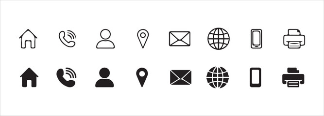 Fototapete - Web icon set. Website set icon vector. for computer and mobile.Business card contact information icons. Contact us icon set. vector illustration eps 10.