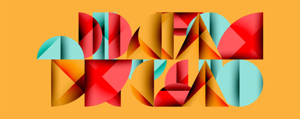 Wall Mural - Minimal geometric abstract background. Circle square and triangle design