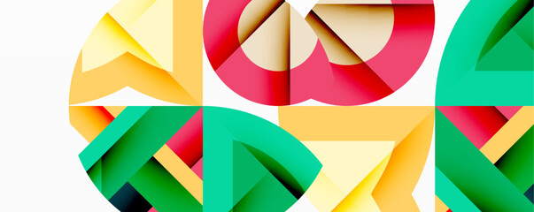 Wall Mural - Abstract geometric artwork with interwoven angular and curved shapes, dynamic composition with smooth gradients and bold contrasts