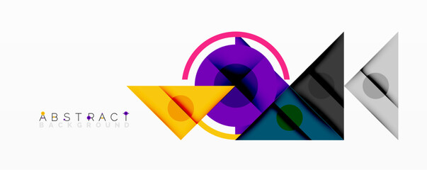 Leinwandbilder - Abstract geometric composition with intersecting triangles, circles, and gradients, creating a dynamic layered pattern with depth and contrast