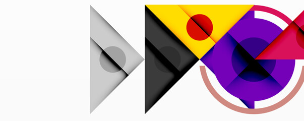 Aufkleber - Abstract geometric composition with overlapping triangles, circles, and gradients, featuring a central circular design with text