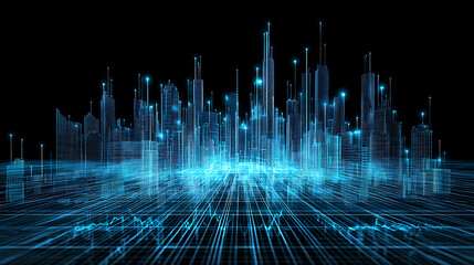 Poster - Futuristic cityscape visualization digital realm 3d render neon lights high-tech abstract concept