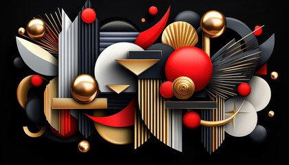 Poster - Abstract arrangement of shapes and colors in dynamic composition. Modern, geometric, decorative art piece.