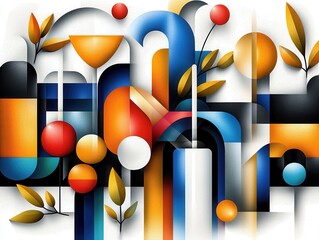 Poster - Abstract composition: shapes, colors, and organic elements arranged to create a dynamic modern design.