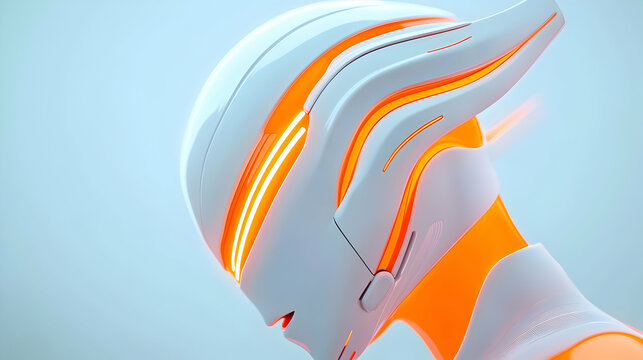 Futuristic Robot Head with Glowing Orange Accents