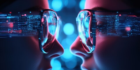 Poster - Augmented Vision: Futuristic glasses displaying digital data overlay. Immersive tech interface experience.
