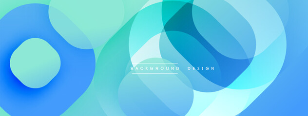 Leinwandbilder - Circular abstract design with overlapping translucent circles and round shapes, blending gradients and smooth curves, creating depth, contrast, and a dynamic visual effect