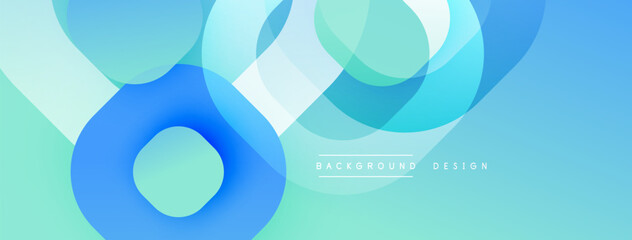 Fototapete - Circular abstract design with overlapping translucent circles and round shapes, blending gradients and smooth curves, creating depth, contrast, and a dynamic visual effect