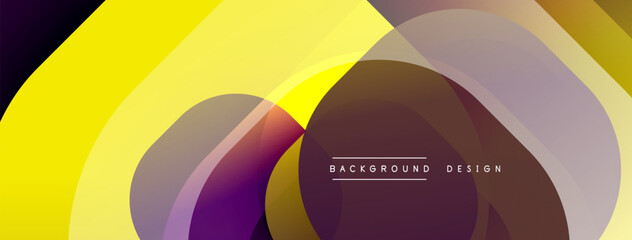Leinwandbilder - Circular abstract design with overlapping translucent circles and round shapes, blending gradients and smooth curves, creating depth, contrast, and a dynamic visual effect