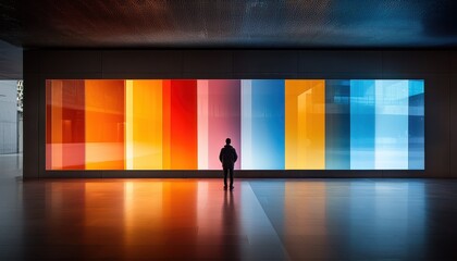 Poster - Person in front of colorful wall art, creating a moment of introspection and visual spectacle.