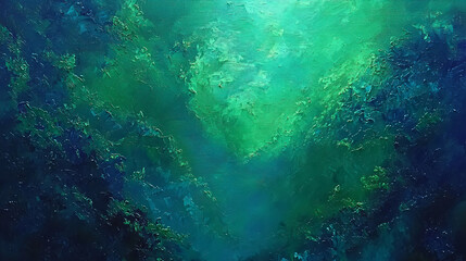 Poster - Abstract painting featuring a harmonious blend of green and blue backgrounds evoking a sense of nature's tranquility and dramatic contrast.