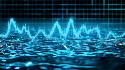 Poster - Analyzing sound waves on water surface laboratory digital visualization scientific environment close-up view acoustic concepts
