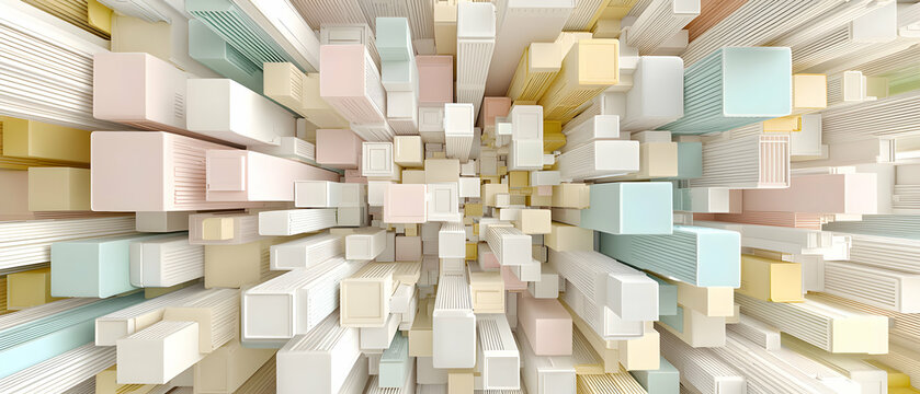 Abstract Pastel Cube Cityscape: 3D Rendered Geometric Background