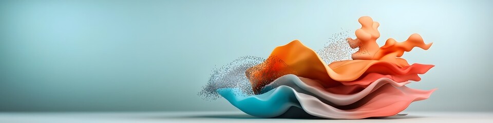 Poster - A 3D rendered animation of a wave packet undergoing scattering and spreading into different frequencies creating a visually captivating and dynamic fluid like movement