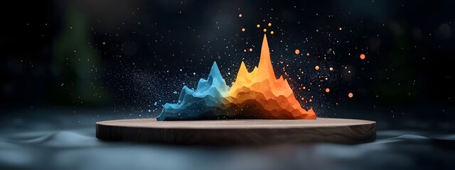 Poster - A captivating 3D rendered abstract depicting the dynamic relationship between wavelength and frequency represented by a glowing luminous mountain like structure amidst a mesmerizing