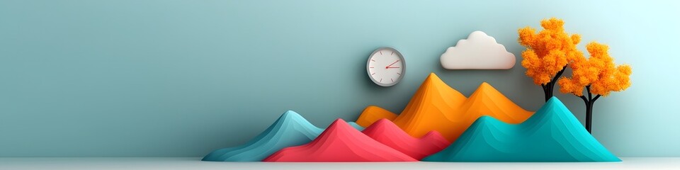 Poster - a colorful abstract depicting a stylized landscape that visually represents the frequency or distrib