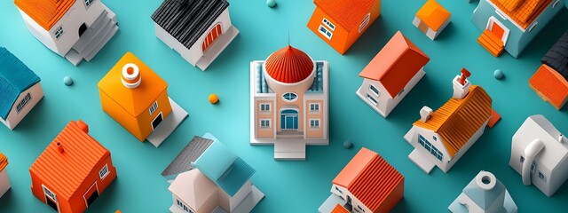 Poster - a conceptual arrangement of miniature architectural models and shapes showcasing the frequency and d