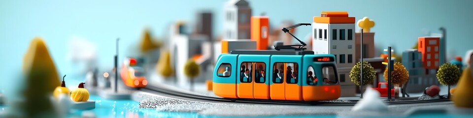 Poster - a detailed miniature model depicting the intricate public transportation system of a city visualizin