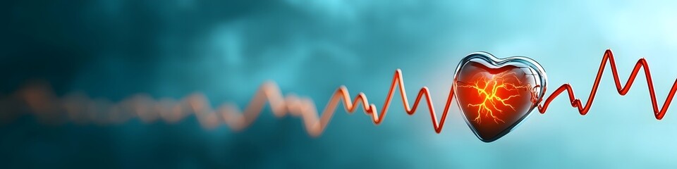 Poster - A digital heartbeat monitor displaying the pulsing frequency and intensity of cardiac activity in a glowing abstract visual format