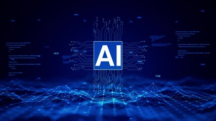 Poster - Ai and big data concept. Connecting network abstract blue futuristic background. Animation 4k. 3D rendering.
