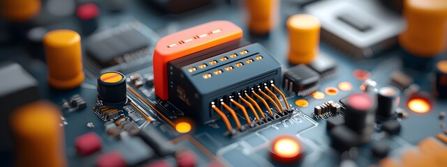 Poster - A sleek high tech image showcasing a futuristic data processing system with intricate circuit boards luminous panels and clean angular designs