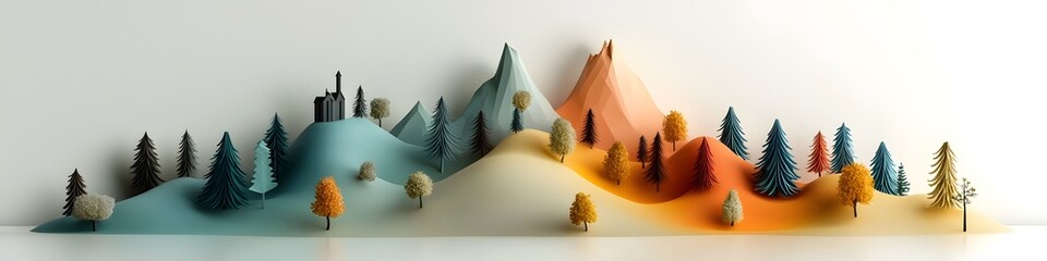 Poster - a stylized abstract landscape depicting the frequency distribution of various technological innovati