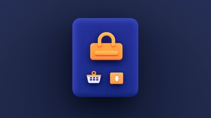 Poster - 3D App Icons  Shopping Bag  Cart  Profile  Modern UI Design