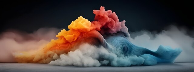 Poster - A visually striking digital depicting the dynamic and colorful diffraction and spreading of a wave packet into different frequencies