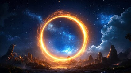 Wall Mural - mystical glowing portal in a cosmic landscape