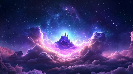 Wall Mural - ethereal fantasy landscape with mystical castle in clouds