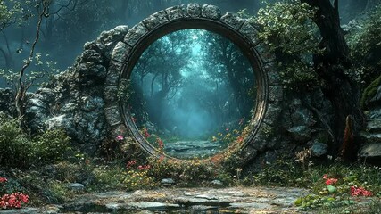 Wall Mural - enchanted stone portal in a mystical forest