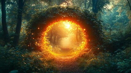 Wall Mural - enchanted forest portal glowing with warm light
