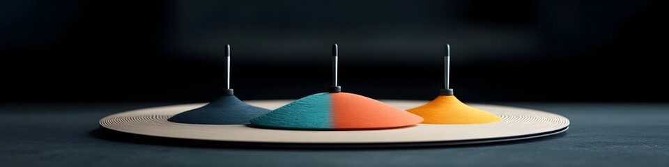 Poster - An abstract 3D rendered of a drumhead vibrating at various frequencies creating a dynamic and colorful visual representation of sound waves and resonance