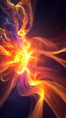 Poster - Vibrant celestial energy explosion in deep space with swirling orange and purple hues creating a cosmic spectacle