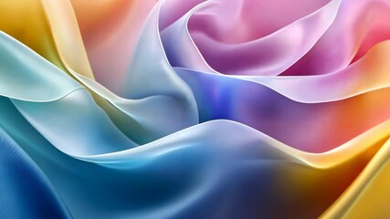 Poster - Colorful silk fabric draping gracefully with vibrant hues in an abstract composition showcasing texture and movement