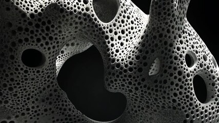 Poster - Artistic representation of abstract porous structure showcasing intricate details and unique formations in monochrome style